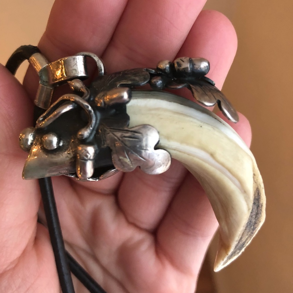 Handmade silver and boar tooth necklace